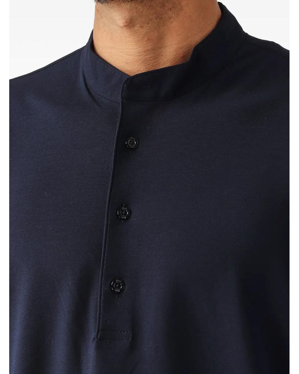 Herno Blue Band-Collar Button-Up T-Shirt for men