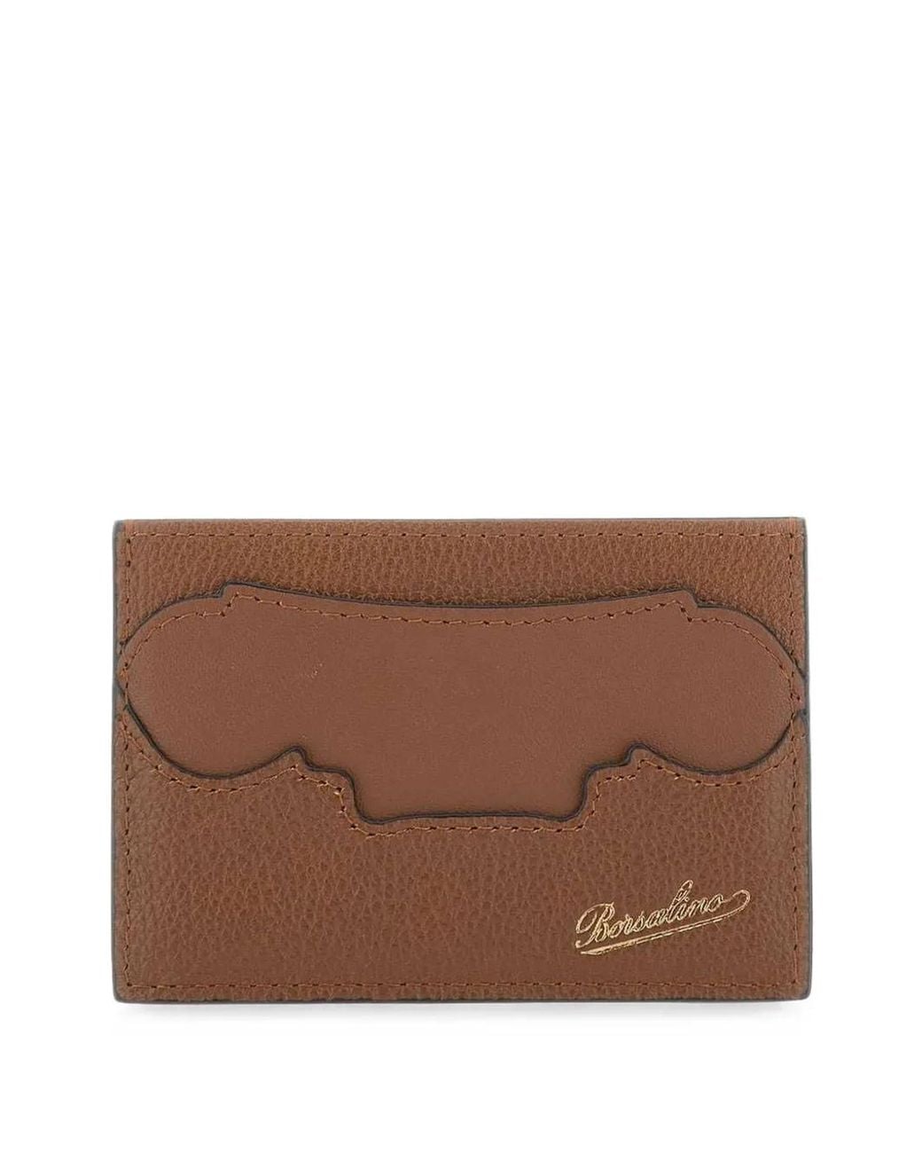 Borsalino Brown Logo-Embossed Card Holder