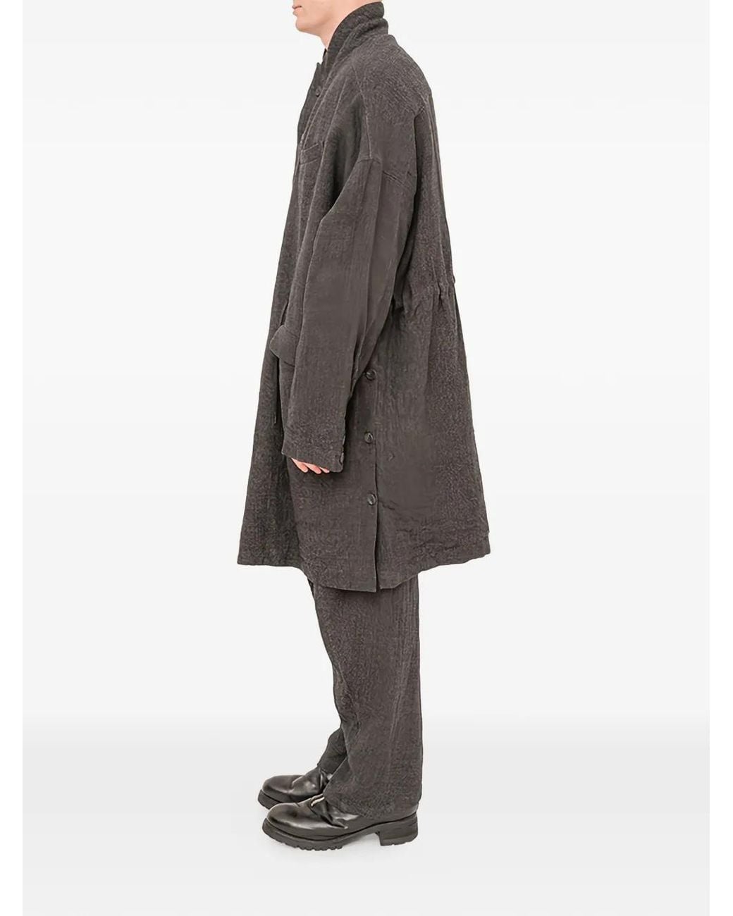 The Viridi-anne White Button Linen Wool Coat for men