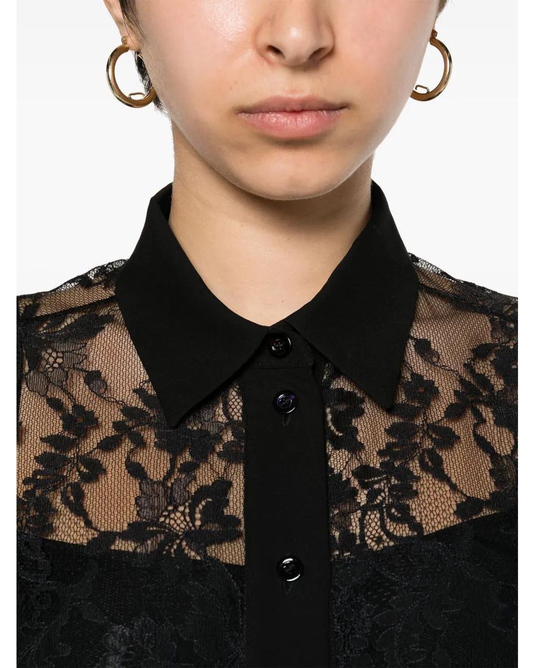 Moschino Black Floral-Lace Button-Up Shirt