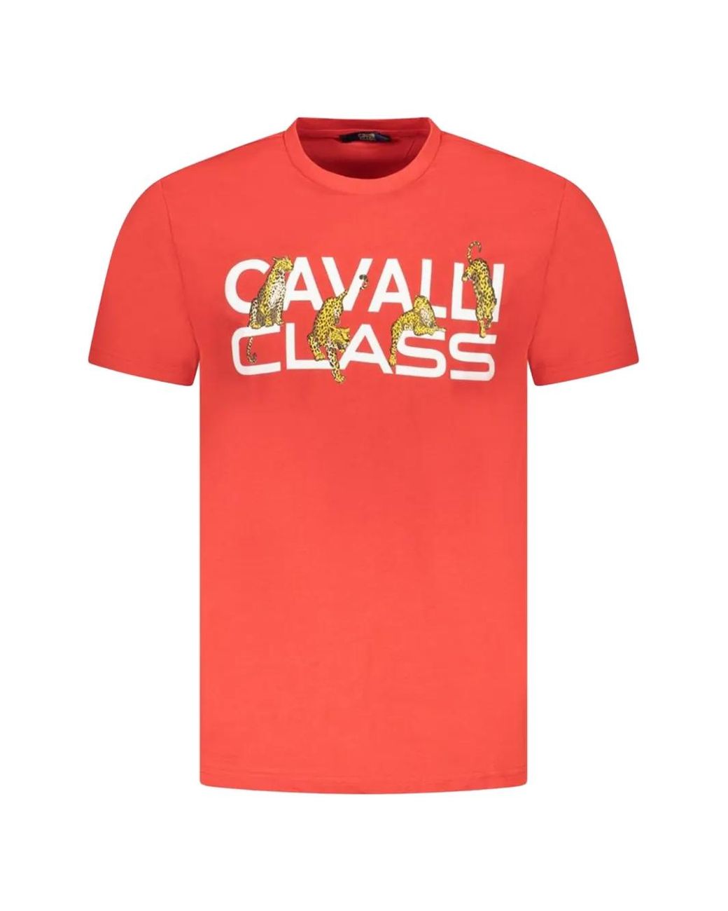 Roberto Cavalli Red Cheetah-Print Logo-Print T-Shirt for men