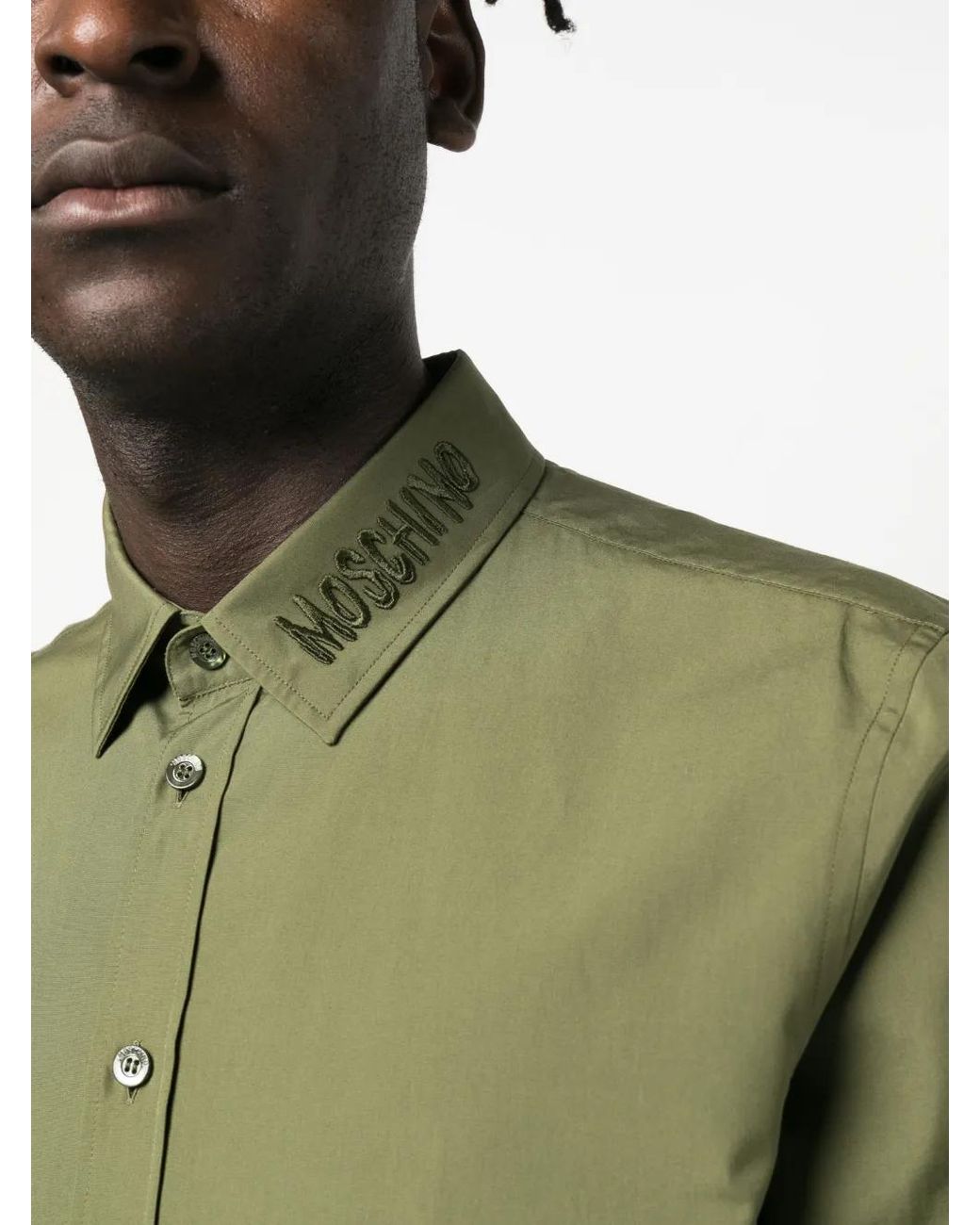 Moschino Green Long-Sleeve Cotton Shirt for men