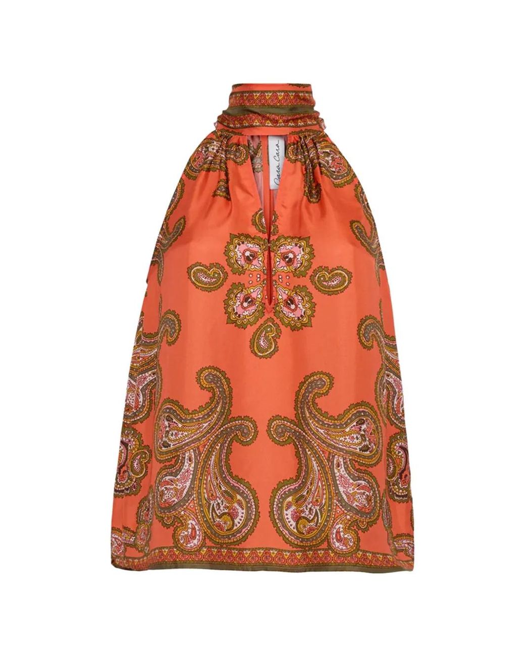 Cara Cara Orange Sundance Paisley-Print Halter-Neck Blouse