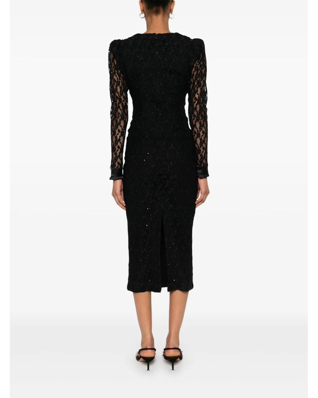 Nissa Black Floral-Lace Maxi Dress