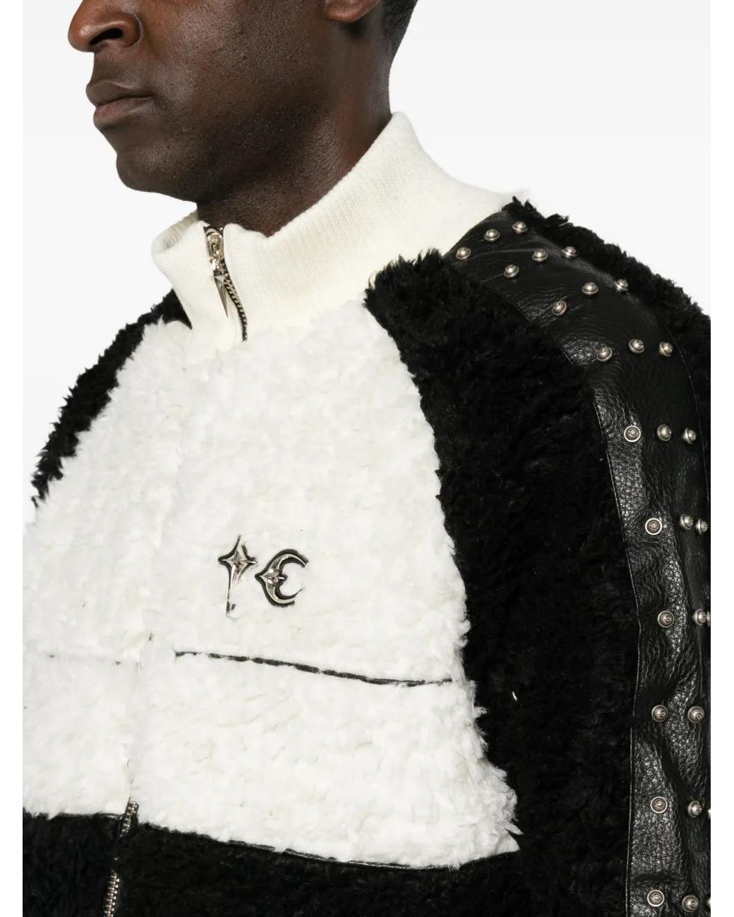 THUG CLUB Black Studded Faux-Shearling Jacket for men