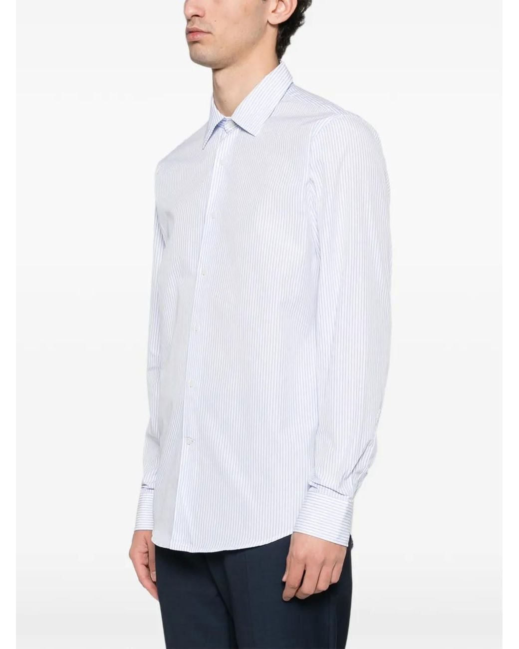 Fursac White Striped-Pattern Cotton Shirt for men