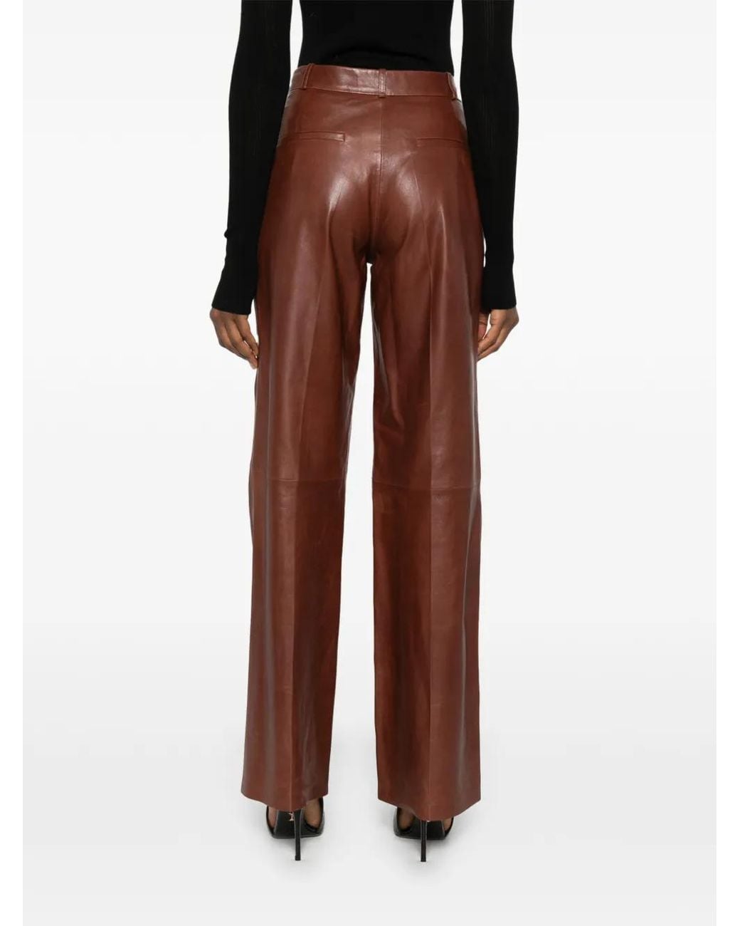 Arma Red Leather Straight-Leg Trousers