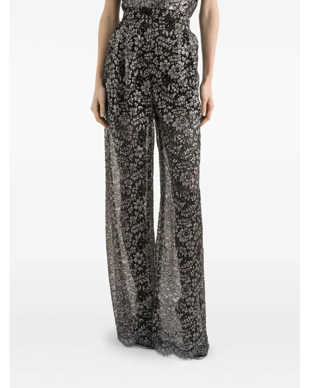 Dolce & Gabbana Gray Lamé Lace Trousers