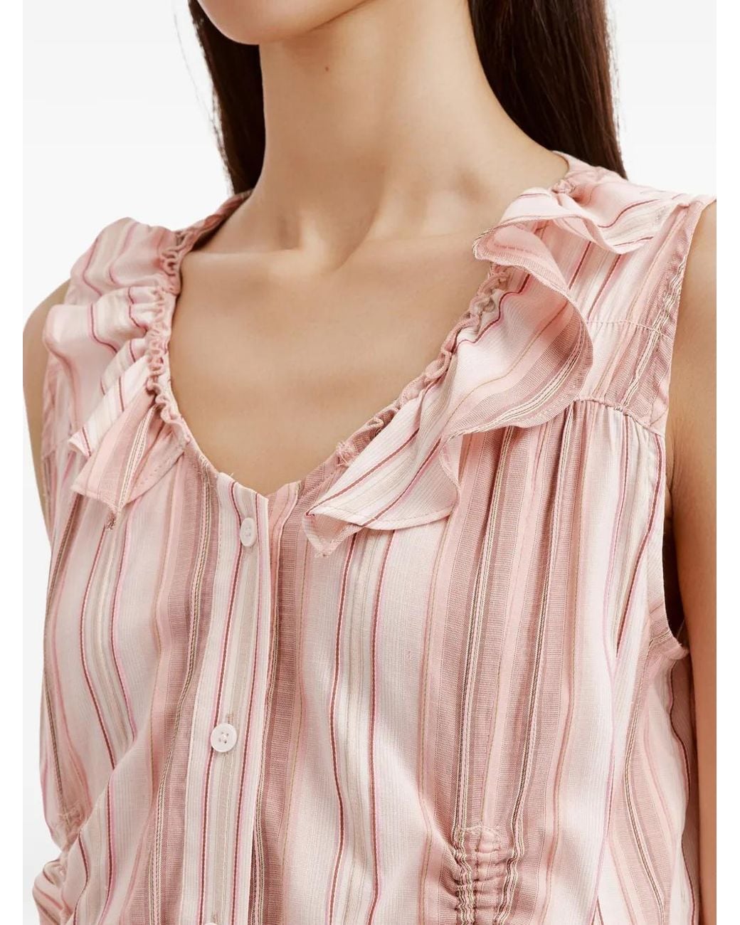 B+ AB Pink Striped Ruffled Top