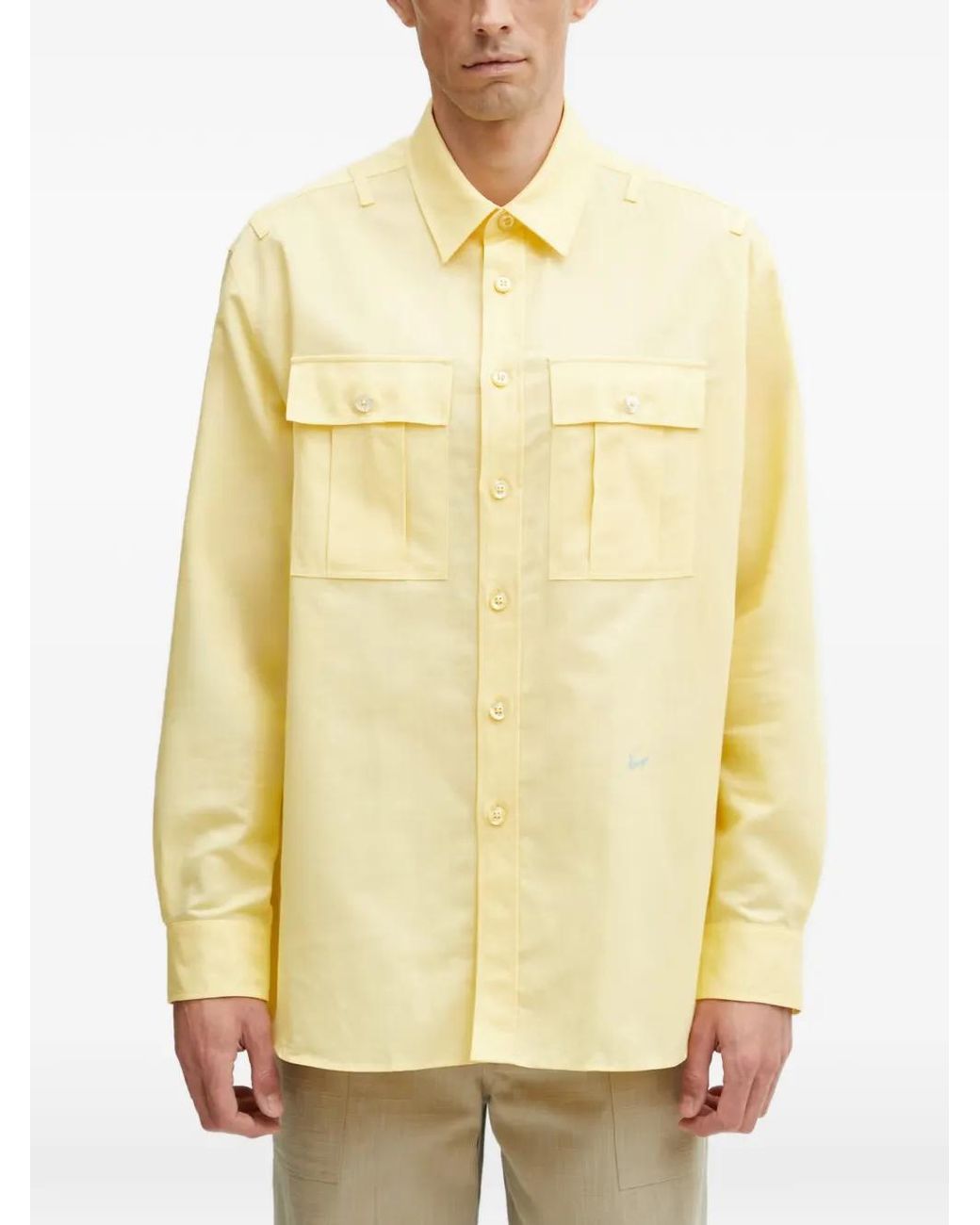 KENZO Yellow Button-Up Flap-Pocket Shirt for men