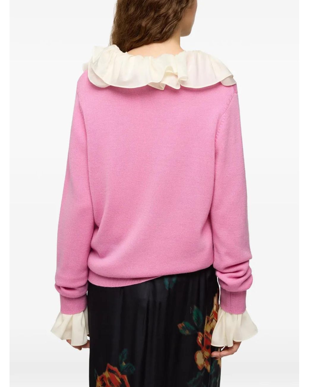 Ganni Pink Heart-Motif Embroidered Sweater