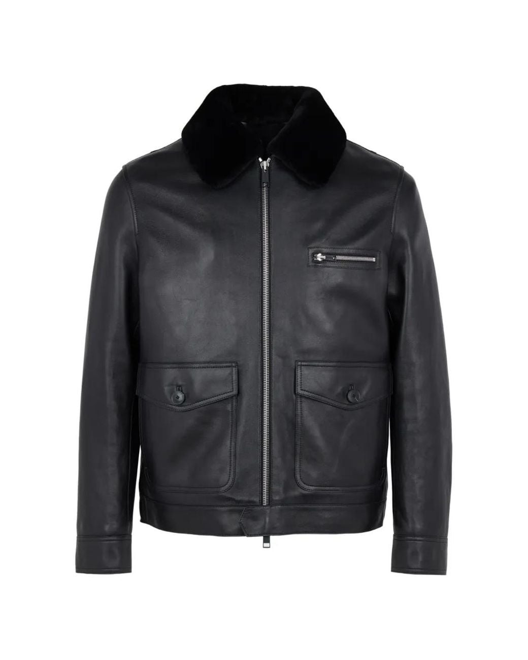Yves Salomon Black Shearling-Collar Leather Jacket for men