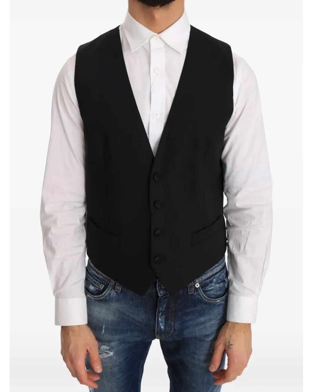 Dolce & Gabbana Black V-Neck Waistcoat for men