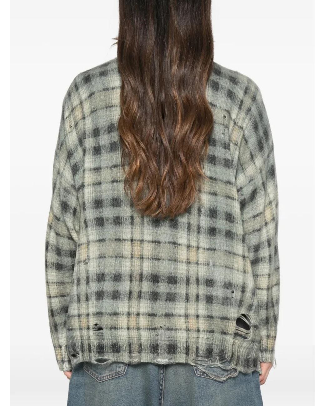 R13 Gray Printed Oversized Cardigan Plaid