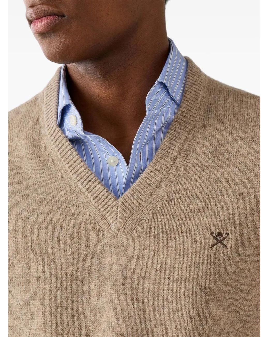 Hackett Natural V-Neck Lambswool Sweater for men