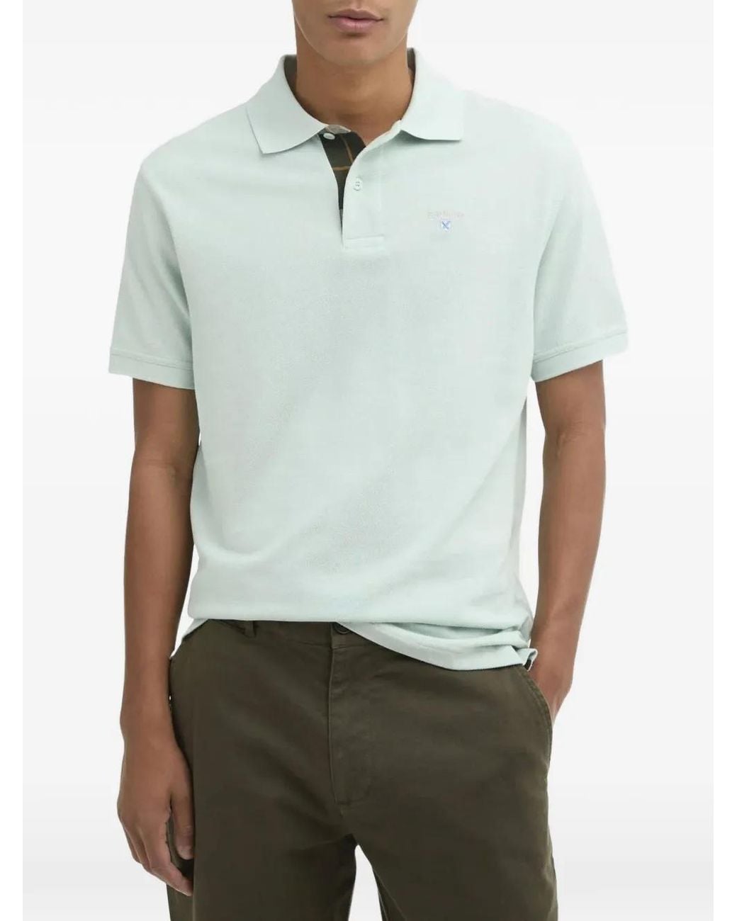 Barbour Green Tartan Pique Polo Shirt for men