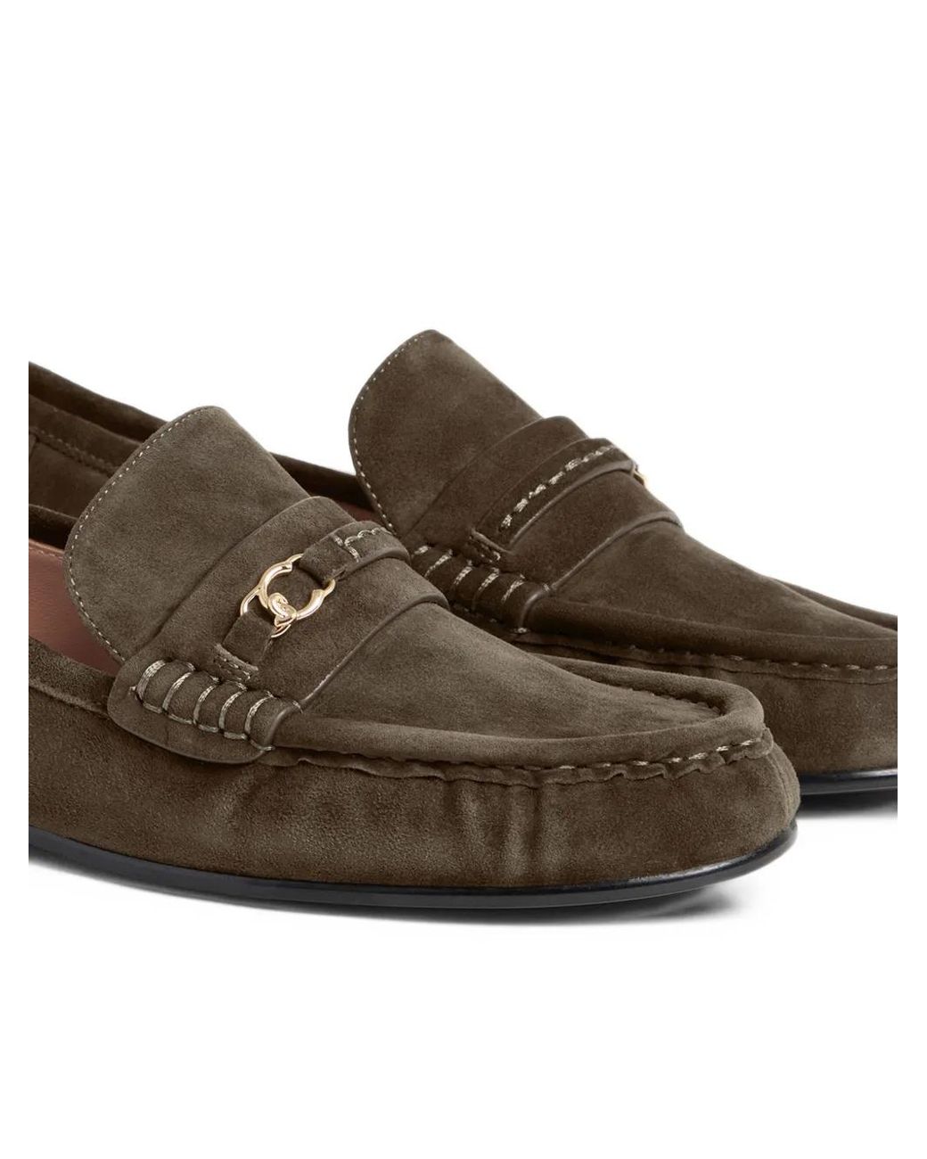 Coccinelle Brown Suede Logo-Plaque Loafers