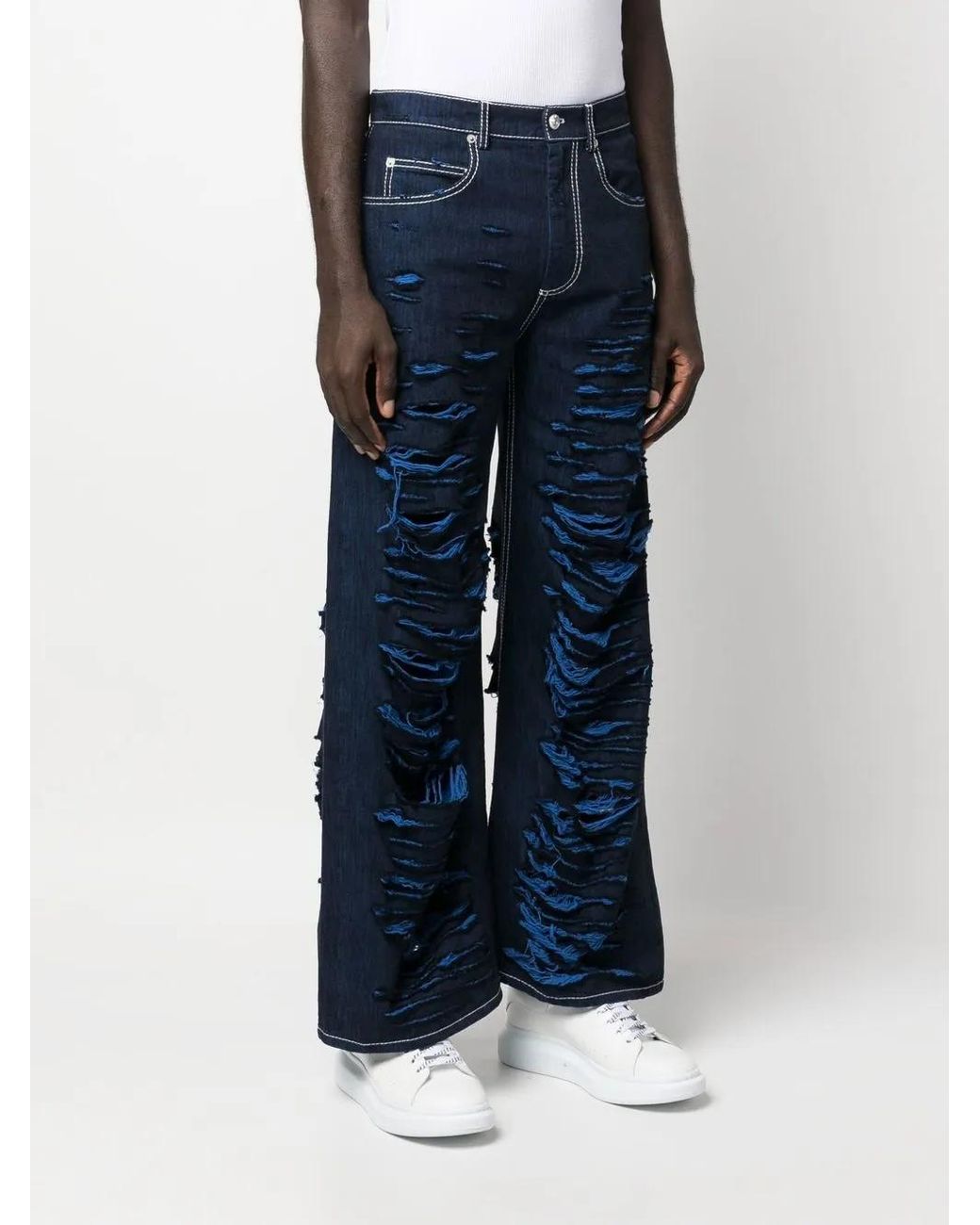Marni Blue Distressed Effect Flared Jeans-men for men