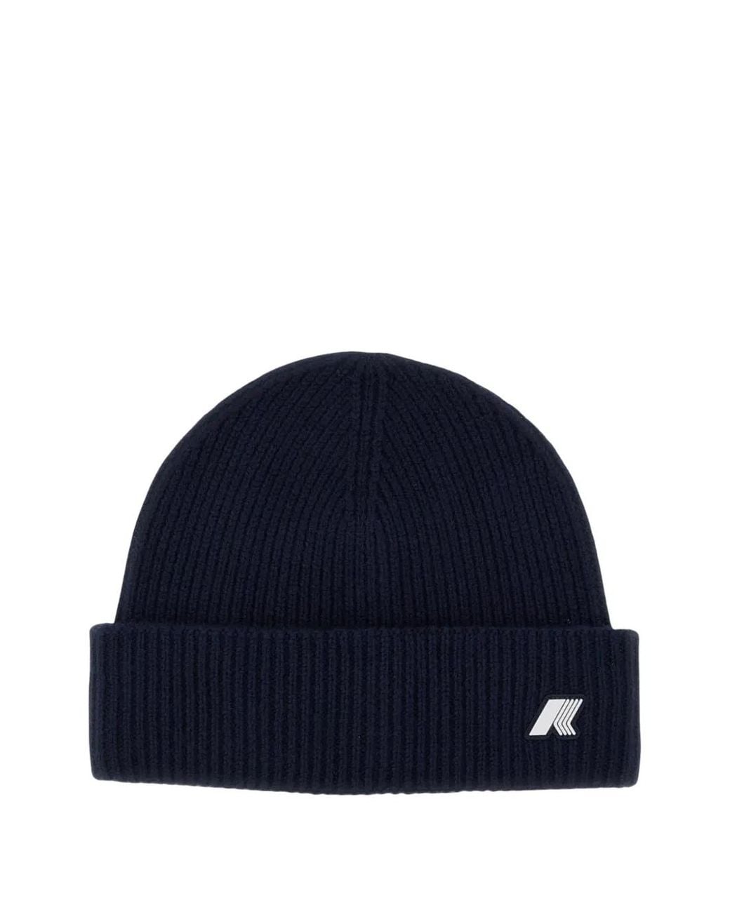 K-Way Blue Brice Ribbed-Knit Logo-Patch Beanie Hat