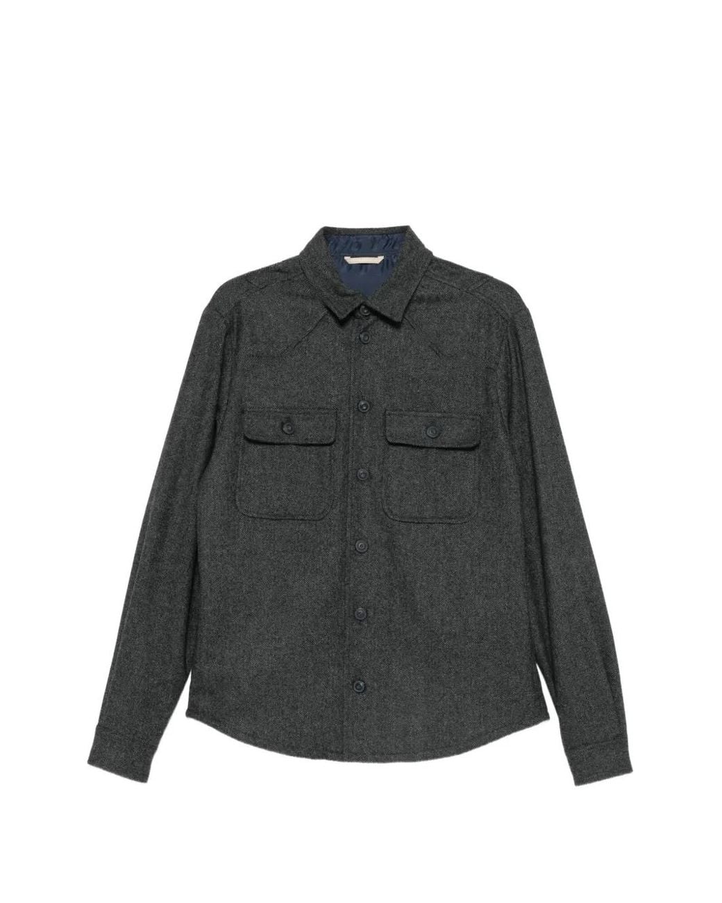 Tintoria Mattei 954 Black Herringbone Western-Yoke Shirt for men