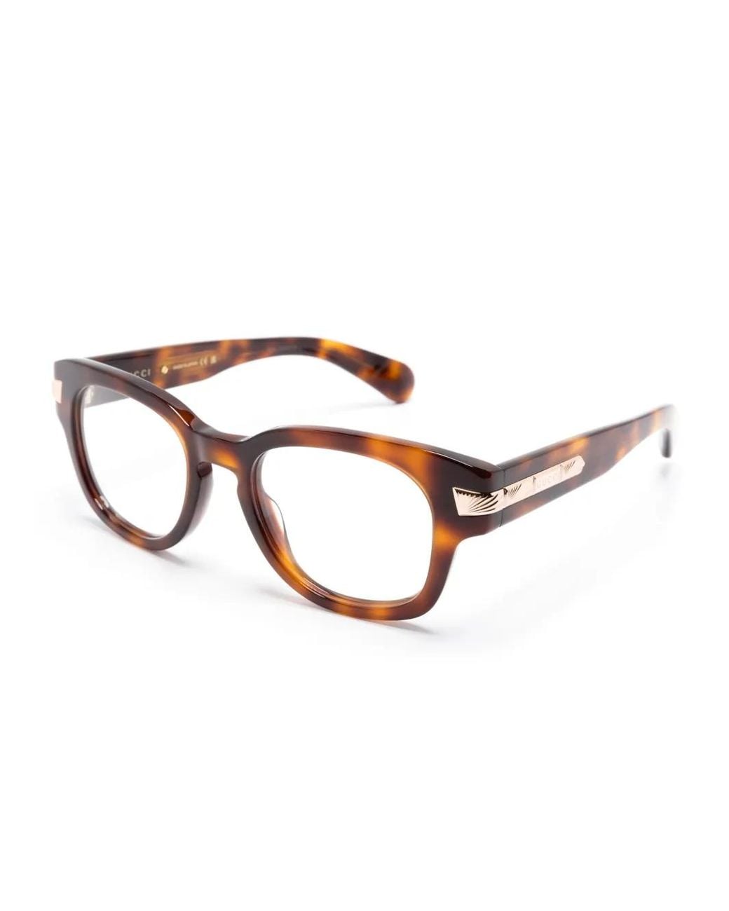 Gucci Brown Tortoiseshell Square-Frame Glasses