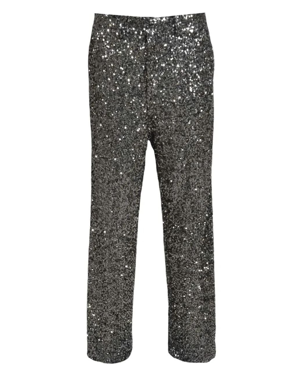 Nineminutes Gray Sequin-Embellished Trousers