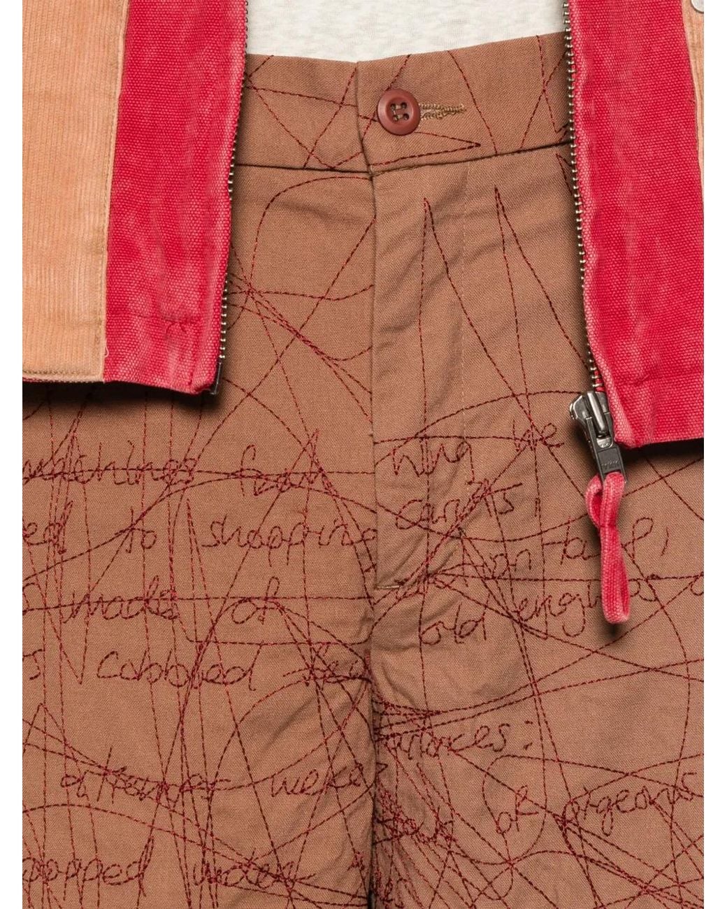Kidsuper Brown Embroidered Scribble-Pattern Trousers for men