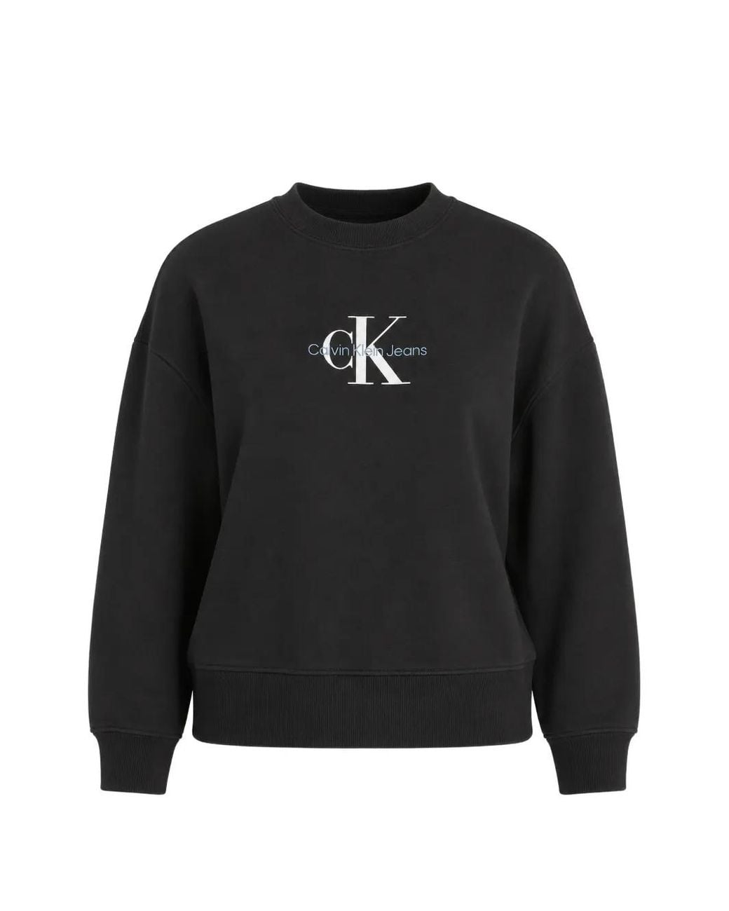 Calvin Klein Black Logo-Embroidered Dropped-Shoulder Sweatshirt