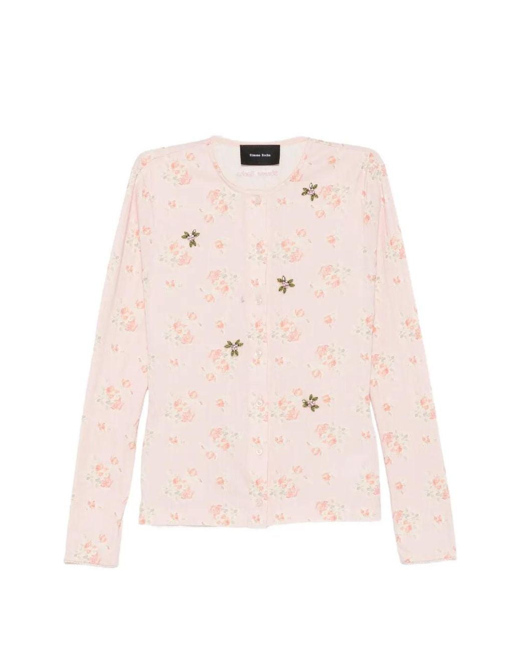 Simone Rocha Pink Floral-Print Crystal-Embellished Cardigan
