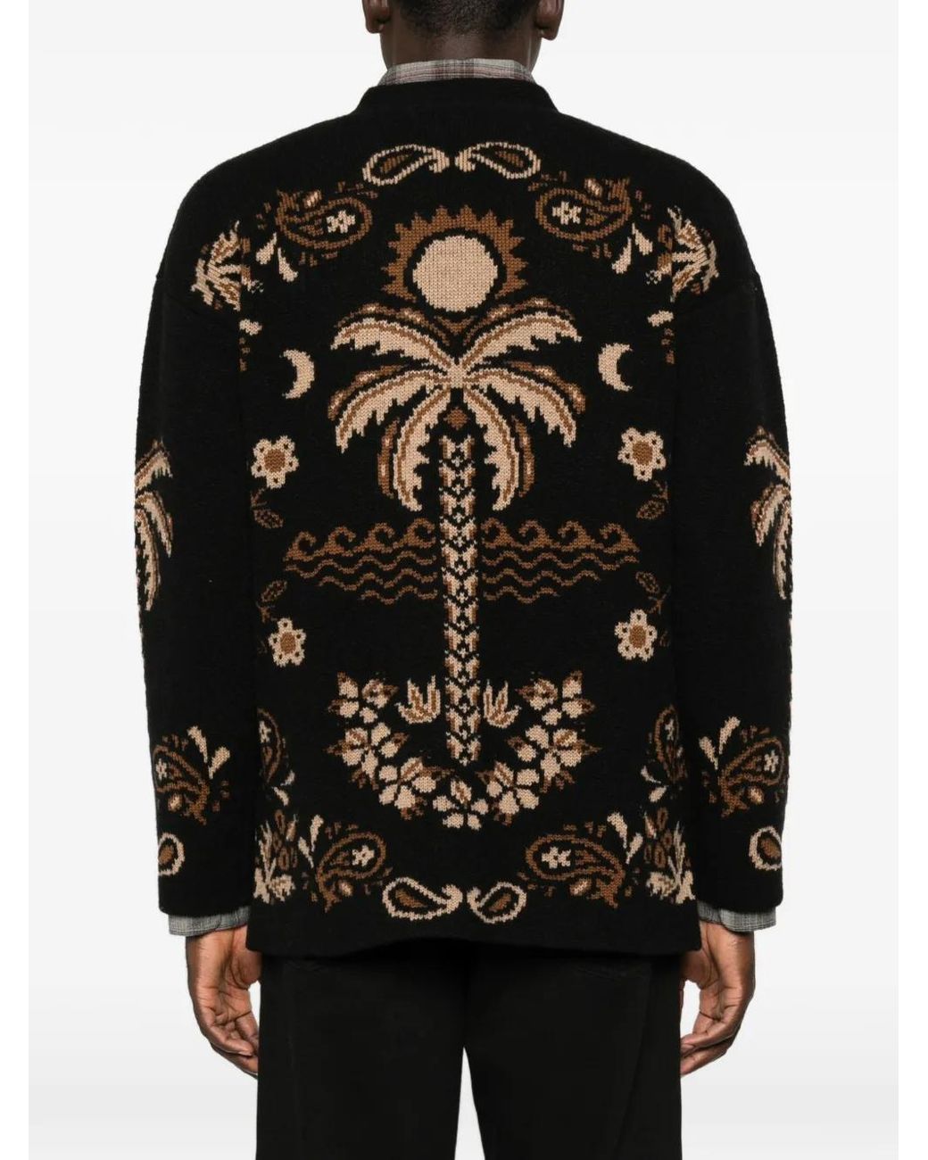 Alanui Black Cardigan En Maille Intarsia for men