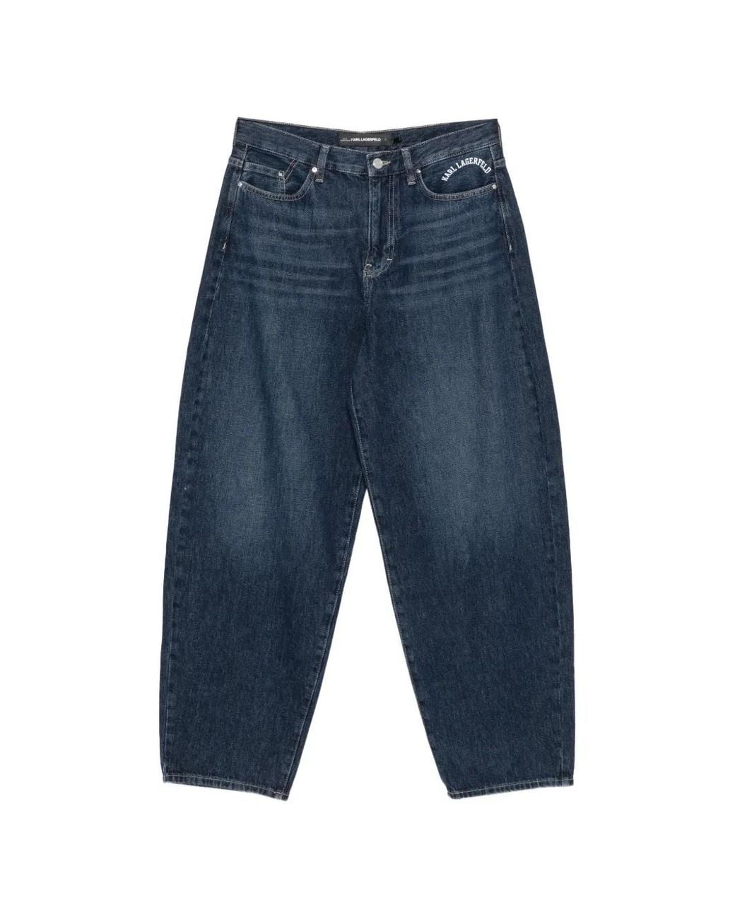 Karl Lagerfeld Blue Embroidered-Logo Wide-Leg Jeans