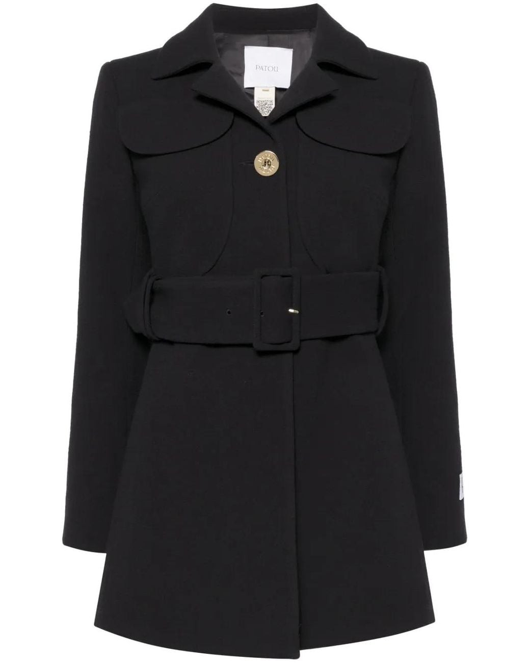 Patou Black Belted Virgin-Wool Coat