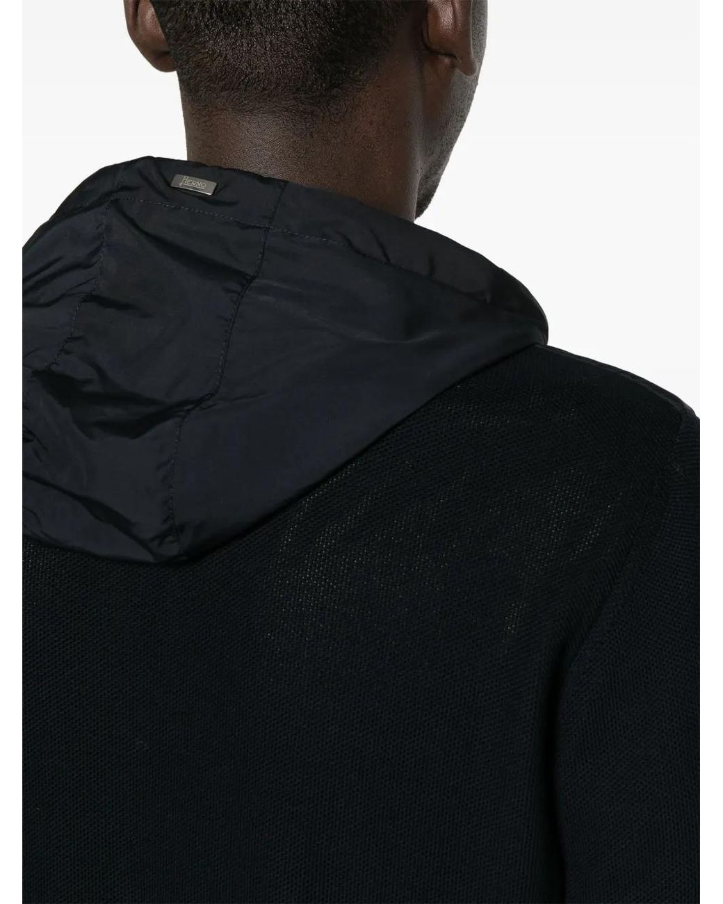 Herno Black Contrast-Panel Piqué Jacket for men