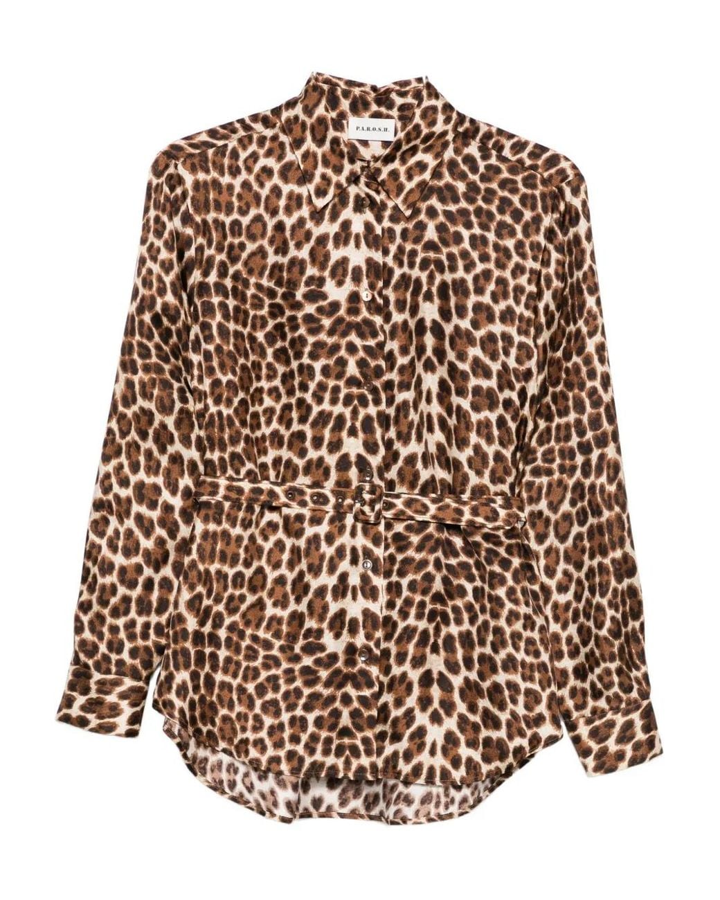 P.A.R.O.S.H. Brown Leopard-Print Belted Shirt