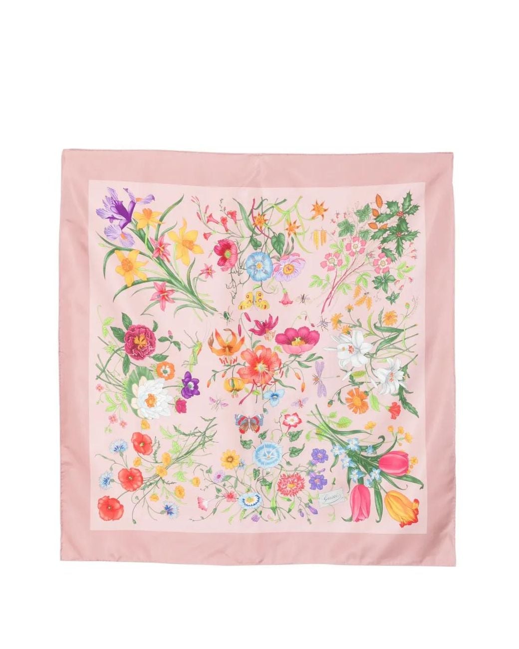 Gucci Pink Flora-Print Silk Scarf