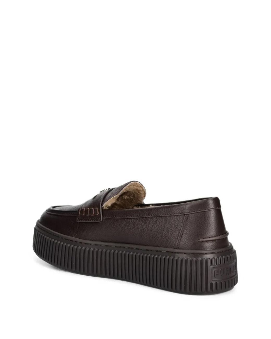 Furla Gray Logo-Plaque Flatform Loafers