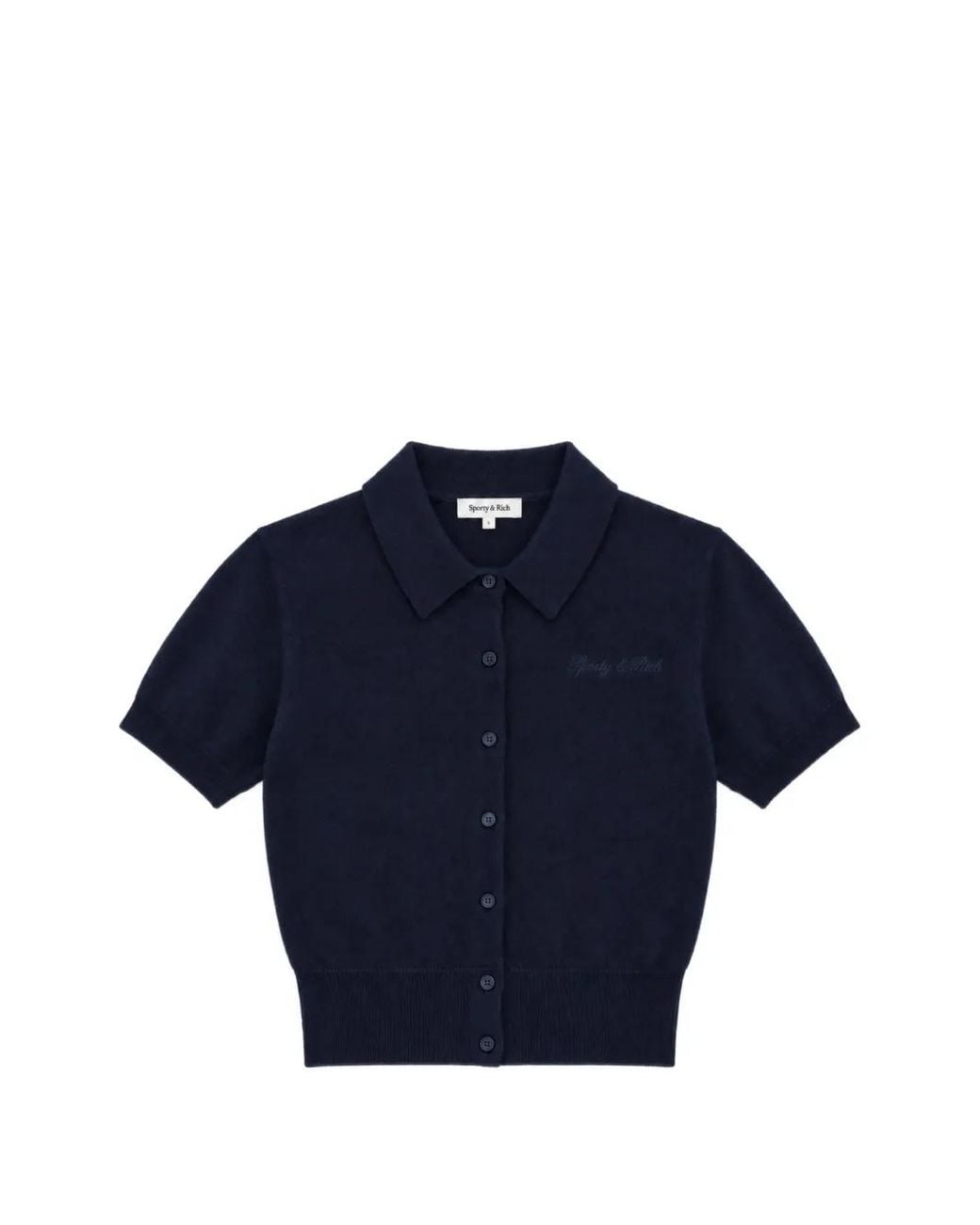 Sporty & Rich Blue Jannie Logo-Embroidered Short-Sleeve Cardigan