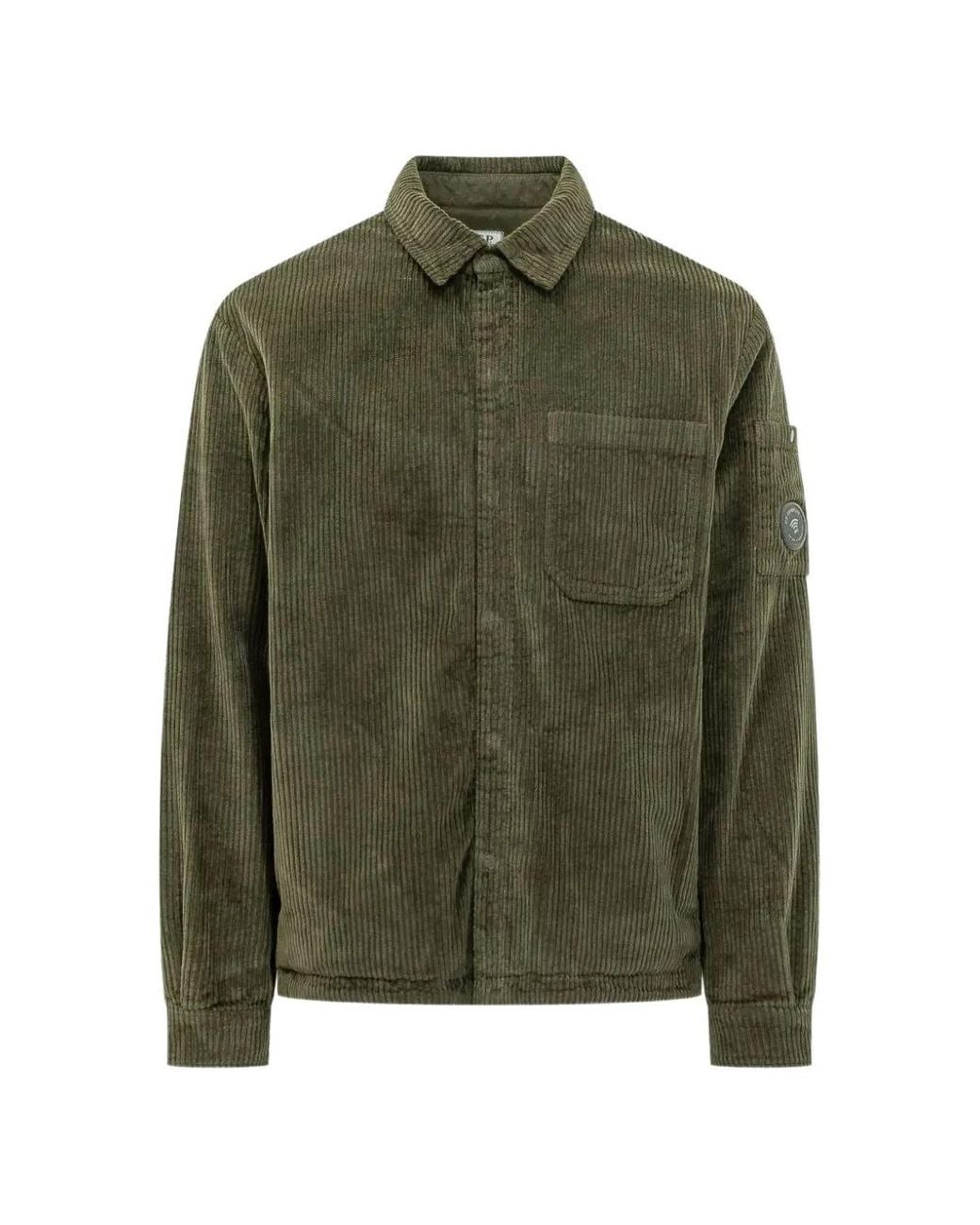 C P Company Green Lens-Detail Corduroy Shirt for men