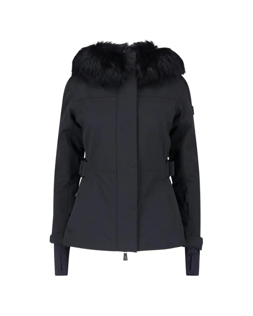 Moncler Black Loira Faux Fur-Trimmed Belted Jacket