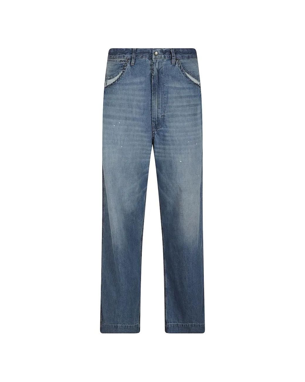 Maison Margiela Blue Distressed Wide-Leg Jeans