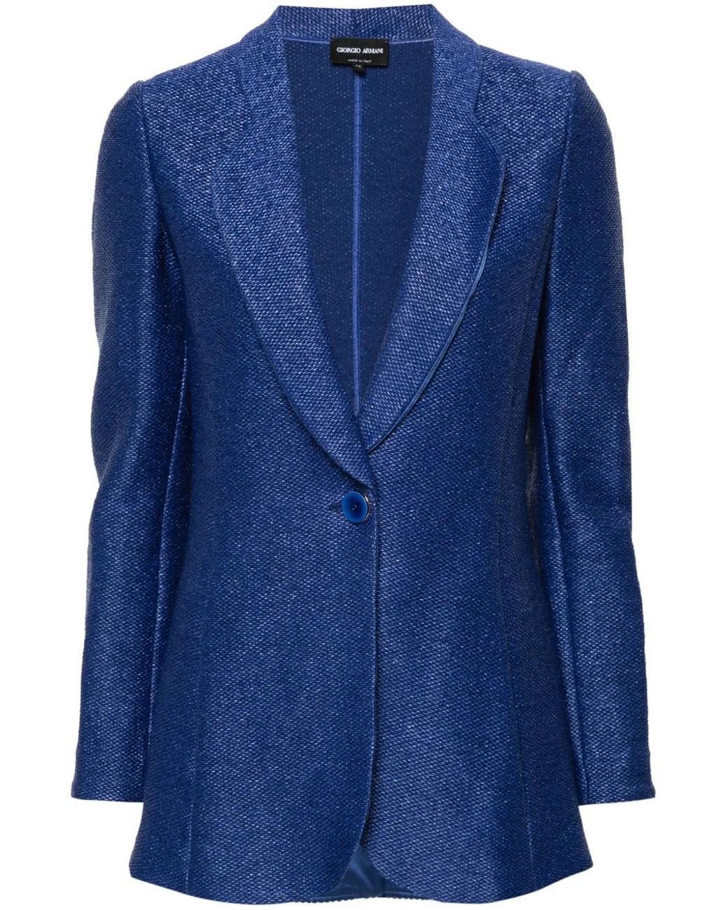 Giorgio Armani Blue Single-breasted Jacket In A Raffia-effect Jacquard Cotton-blend Jersey