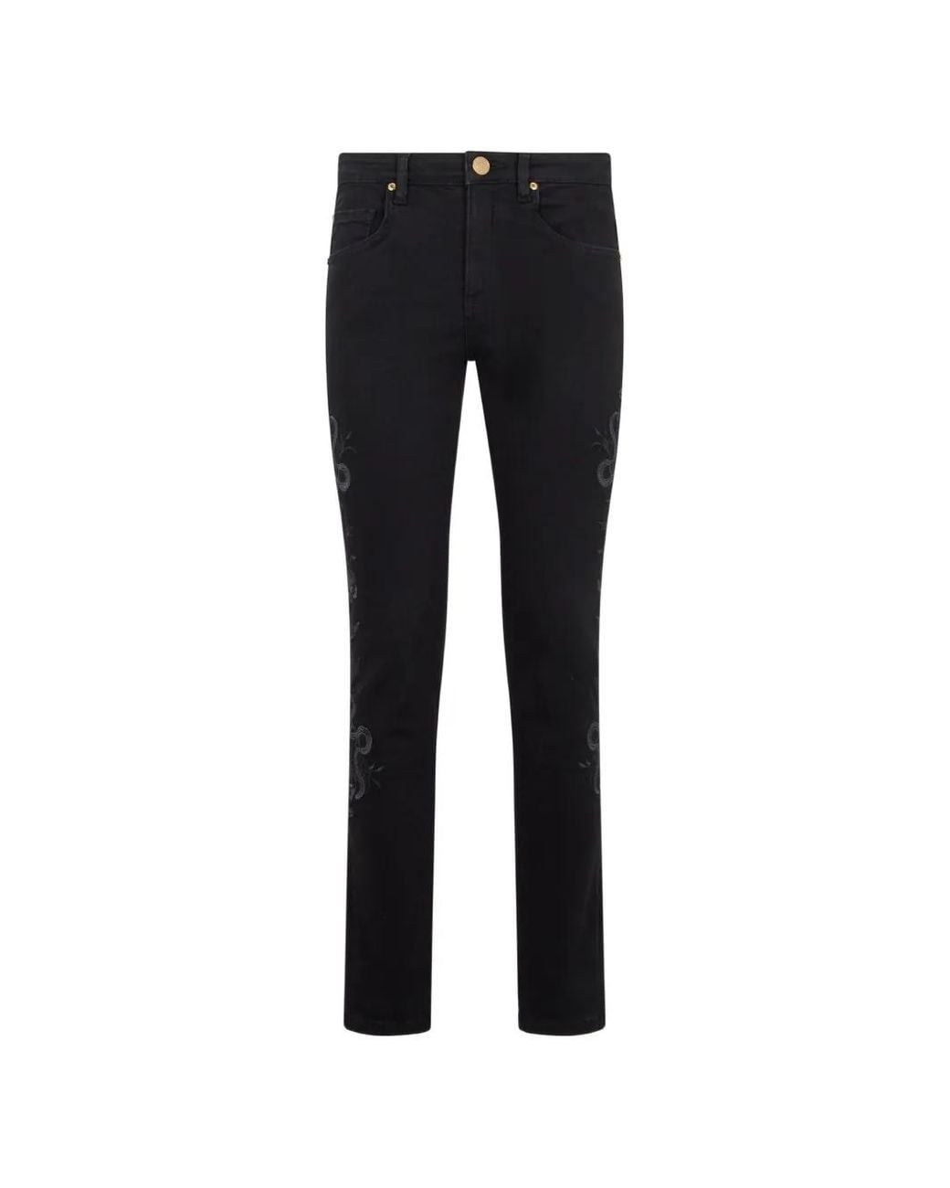 Roberto Cavalli Black Snake-Embroidered Cropped Jeans