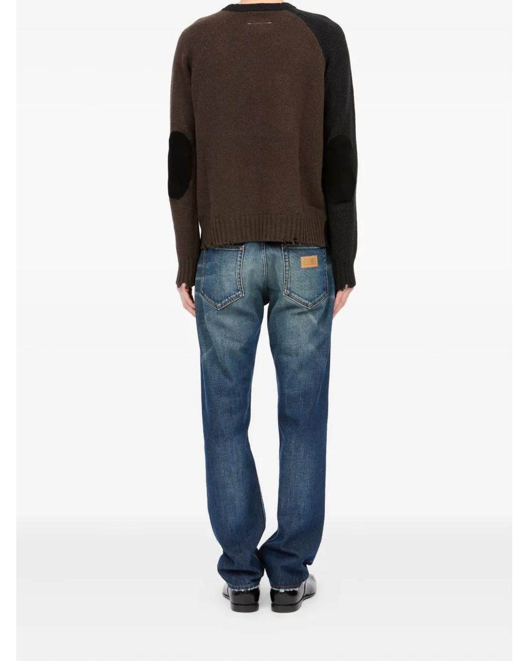 MM6 by Maison Margiela Black Contrasting Sleeve Sweater With Distressed Hem for men