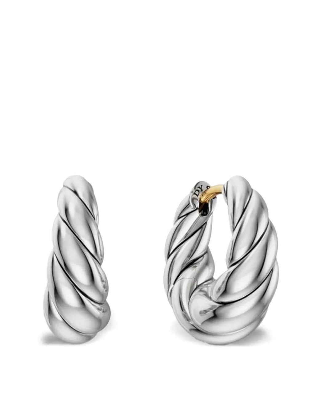 David Yurman White Sculpted Cable Tapered Hoop Earrings