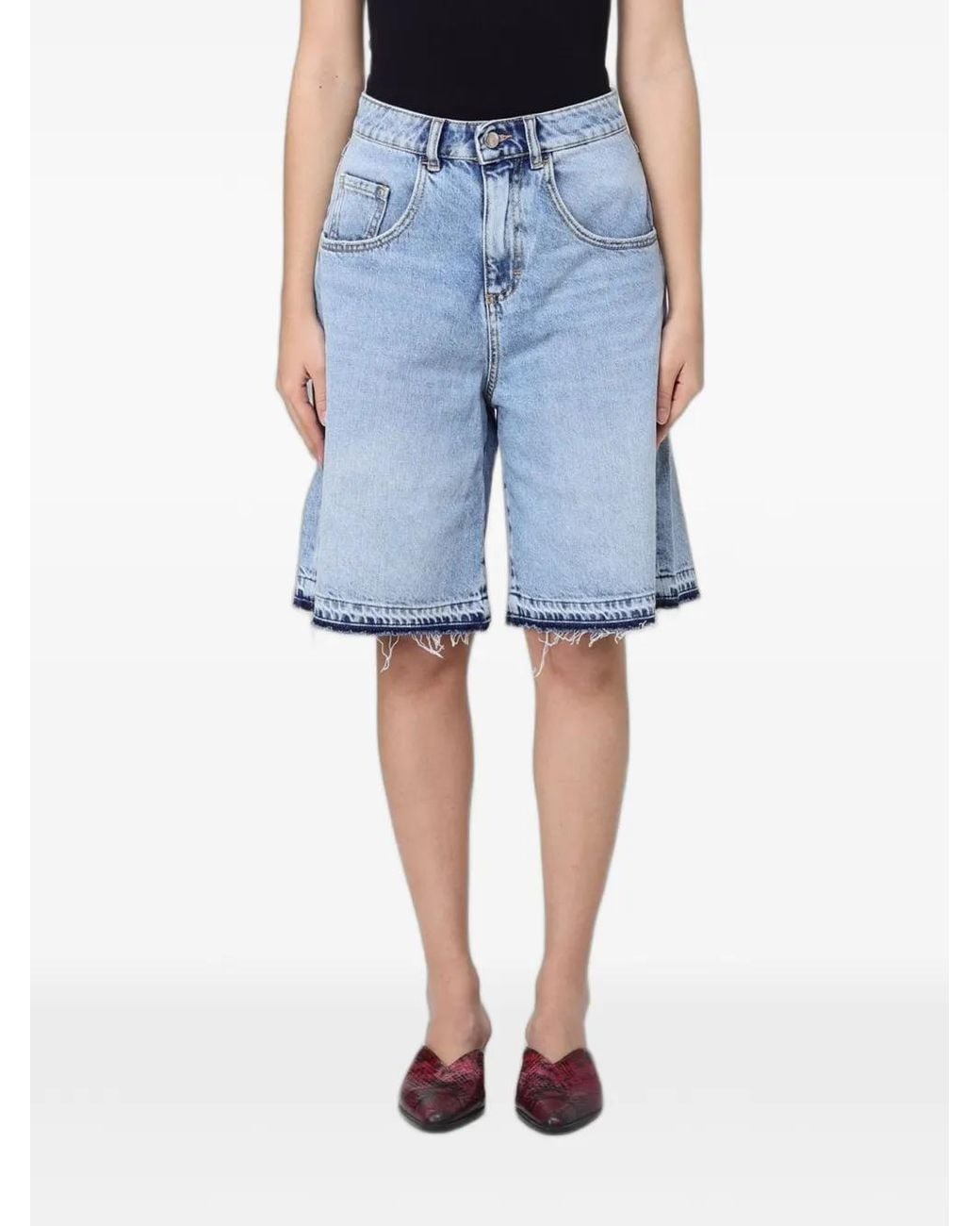 ICON DENIM Blue Lulu Raw-Edge Denim Shorts
