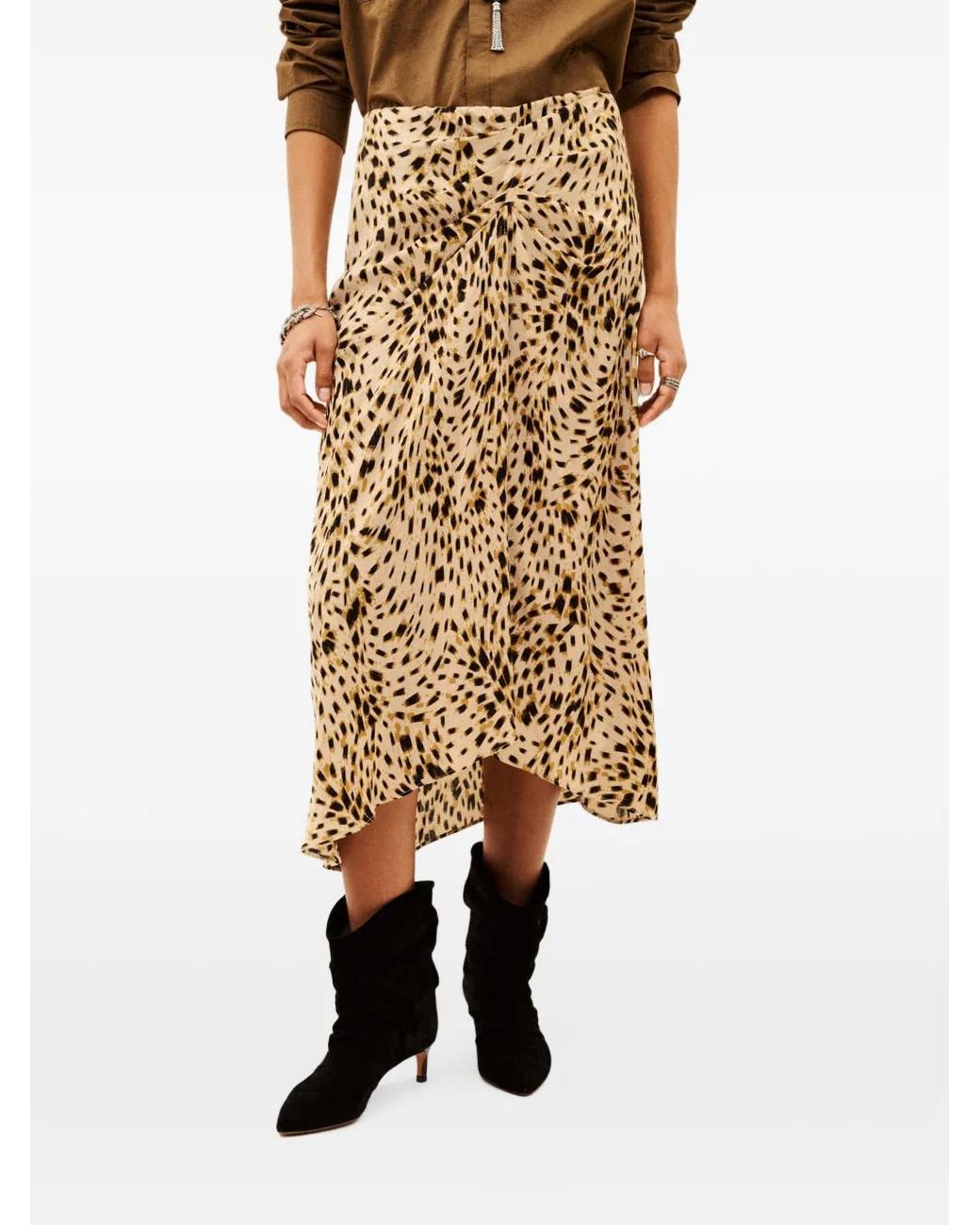 Ba&sh Natural Hoema Leopard-Print Midi Skirt