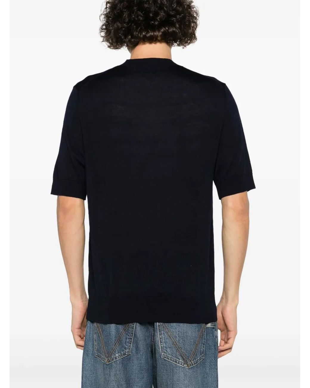 Ballantyne Black Knitted Ribbed-Trim T-Shirt for men
