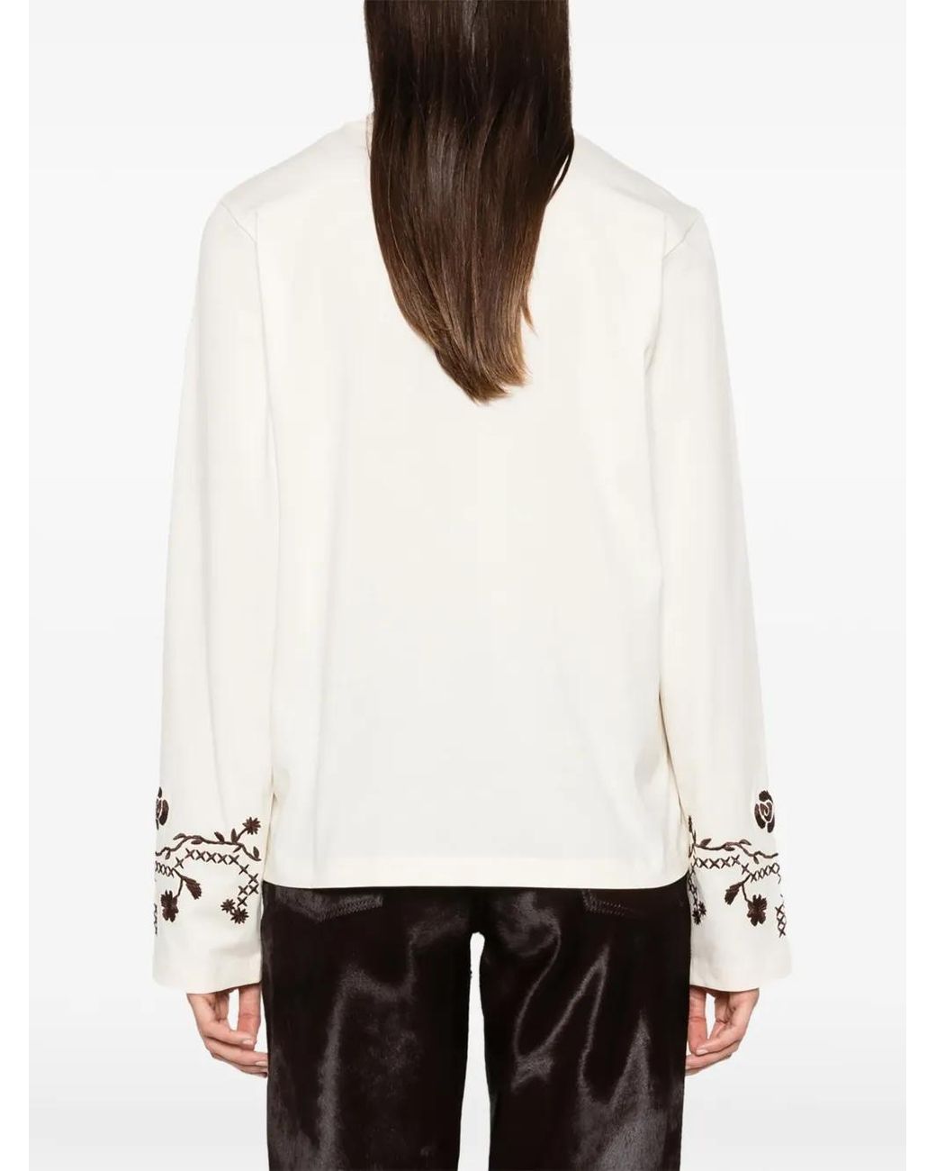 Moncler White Embroidered Long-Sleeve T-Shirt