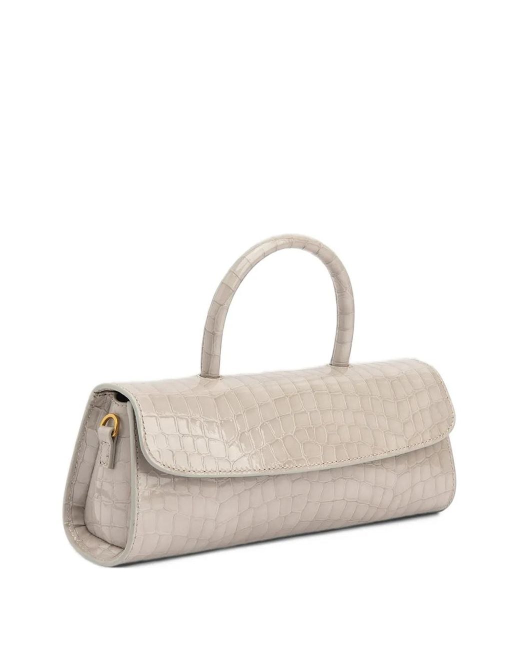 By Far White Mini Longa Crocodile-Effect Tote Bag