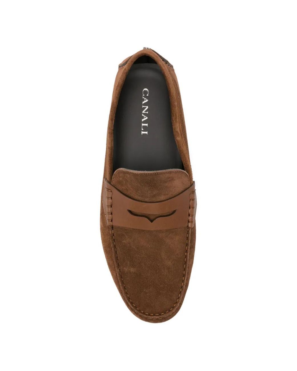 Canali Brown Panel Leather Loafers for men
